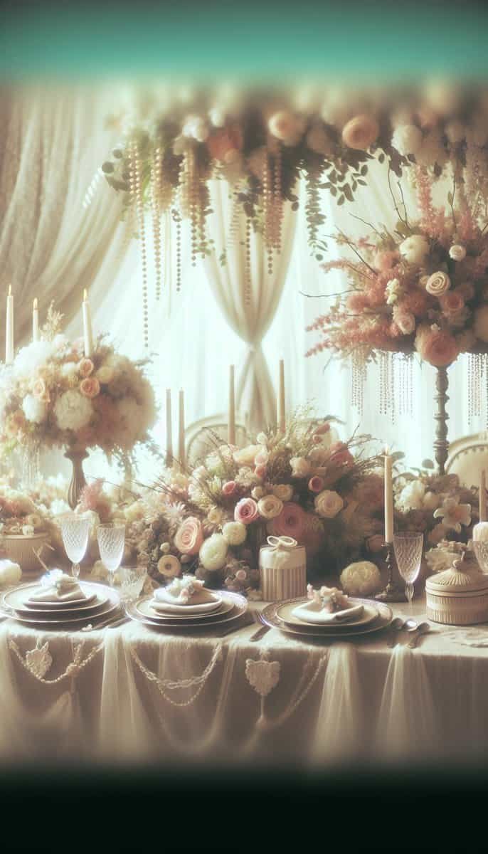 A wedding table set with beautiful centerpieces.
