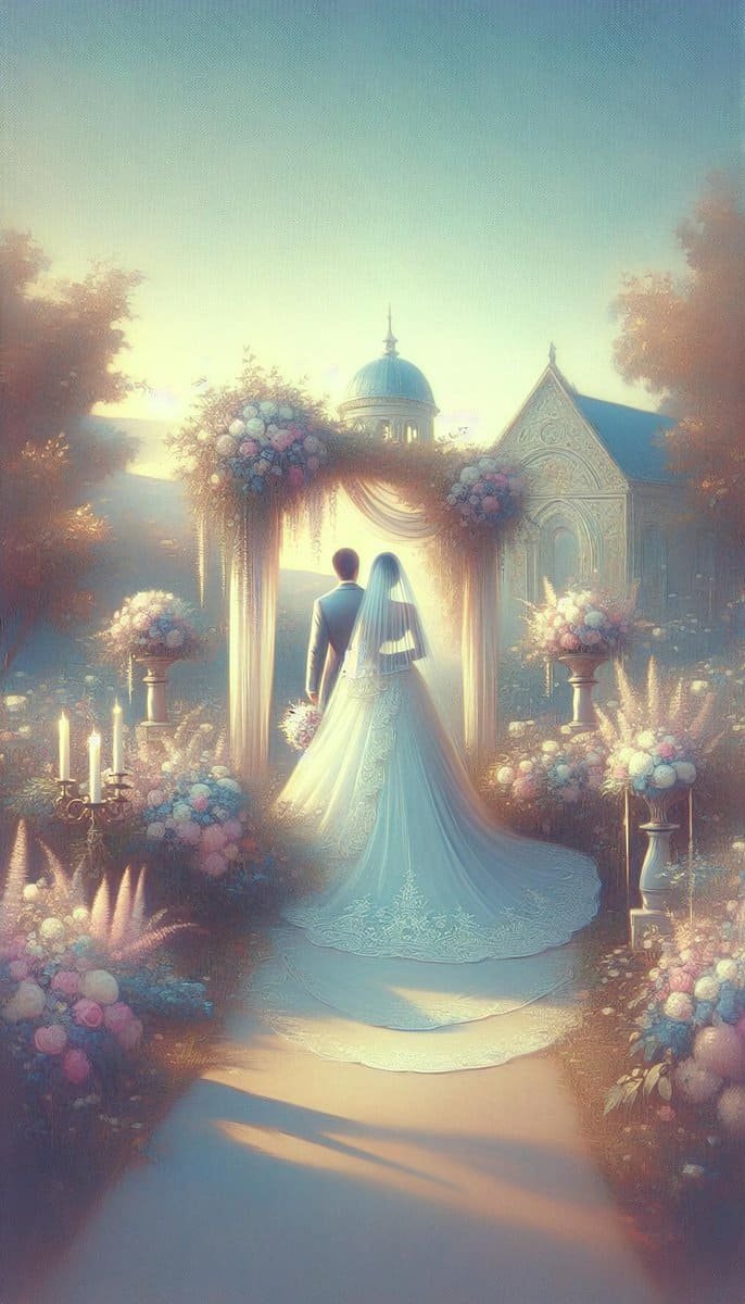 Creative ways to capture a painting of a bride and groom walking down the aisle at their wedding venue.