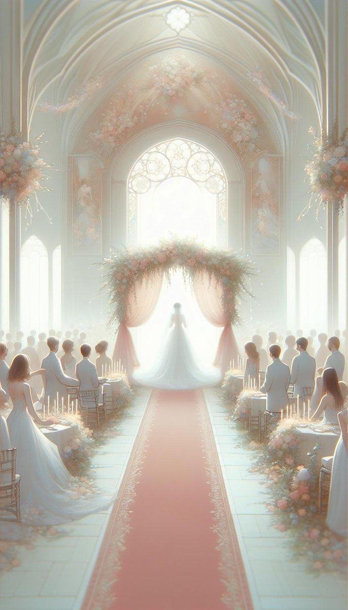 A wedding ceremony painting in a church capturing the timeless moment.
