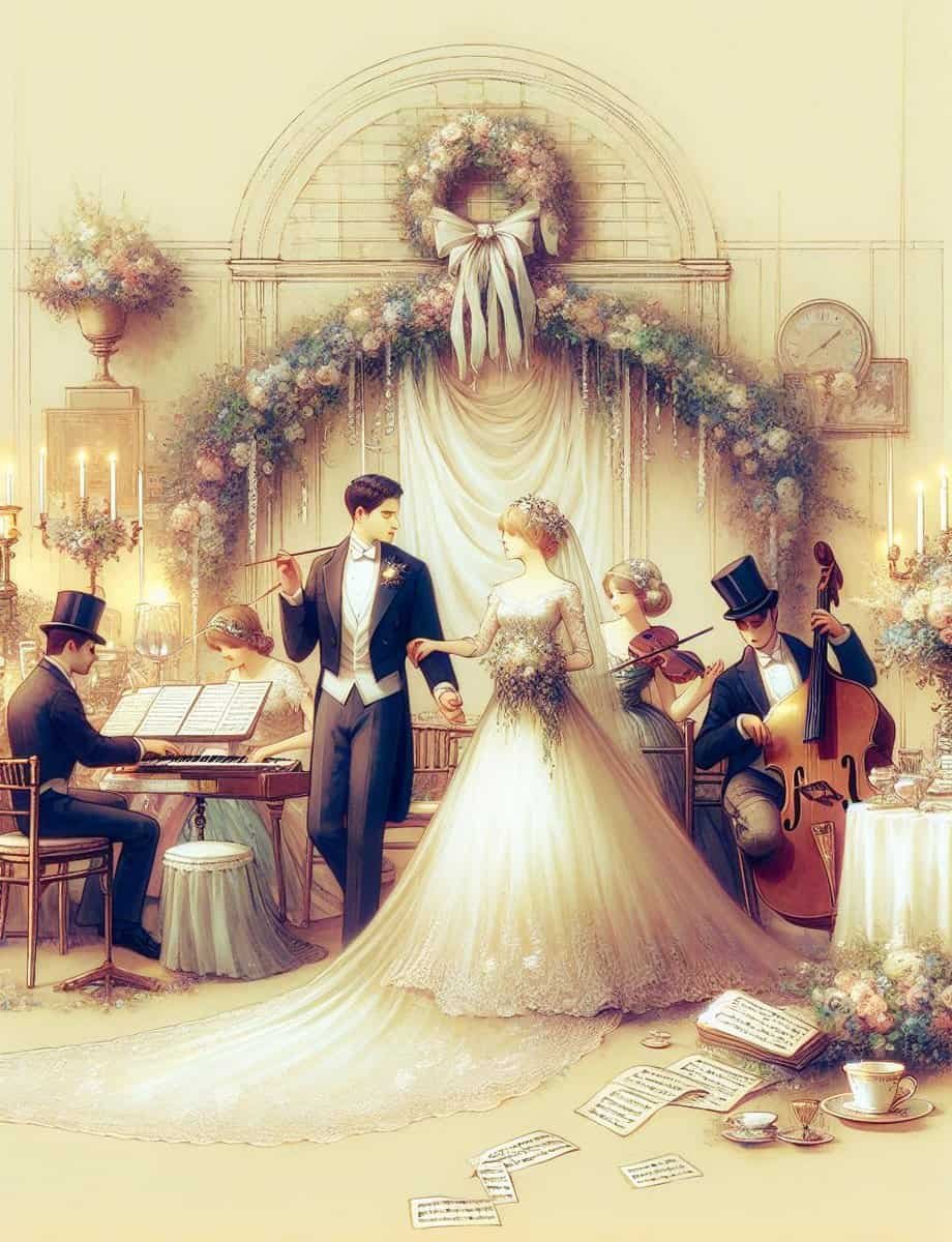 A painting capturing the joy and romance of a wedding ceremony.