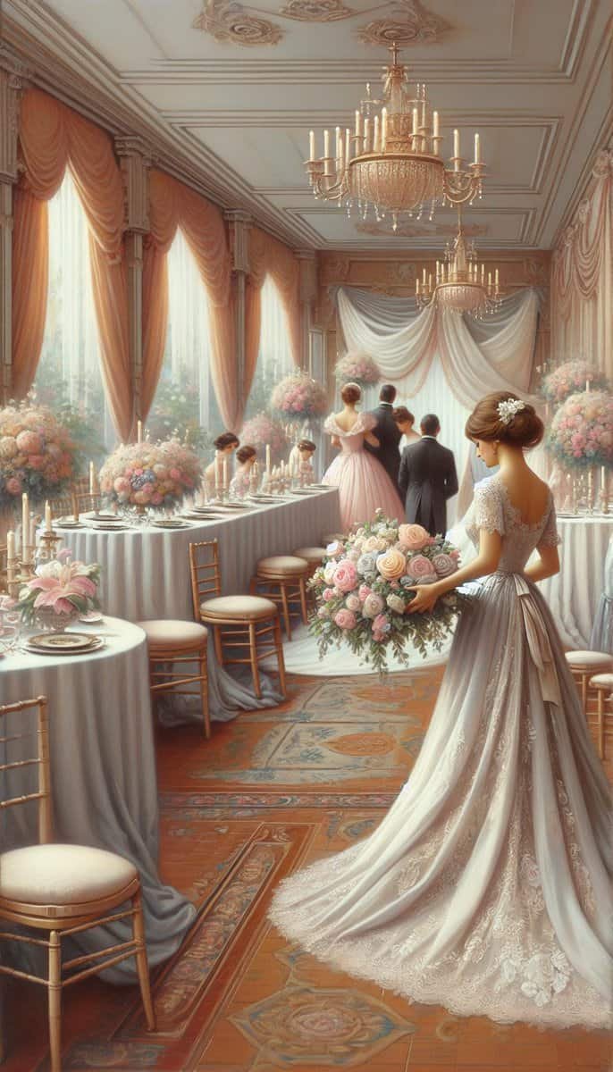 A painting of a woman in a wedding dress, symbolizing the role of the maid of honor in wedding planning.